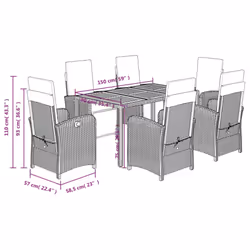 vidaXL Garden Dining Set with Cushions Dining Chair Black Poly Rattan - black, 6 piece