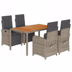 vidaXL Garden Dining Set 5 Piece with Cushions Dining Chair Grey Poly Rattan