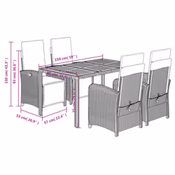 vidaXL Garden Dining Set 5 Piece with Cushions Dining Chair Grey Poly Rattan - Additional view 8