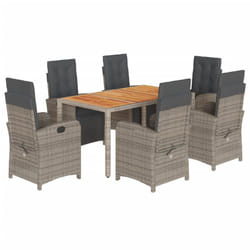 vidaXL Garden Dining Set 7 Piece with Cushions Dining Chair Grey Poly Rattan