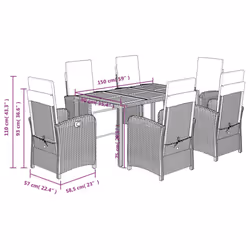 vidaXL Garden Dining Set 7 Piece with Cushions Dining Chair Grey Poly Rattan