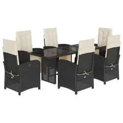 vidaXL Garden Dining Set Outdoor Dining Set Dinner Table and Chair Poly Rattan - black and cream, 7 piece/glass