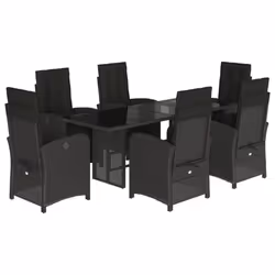 vidaXL Garden Dining Set Outdoor Dining Set Dinner Table and Chair Poly Rattan - black, 7 piece/glass