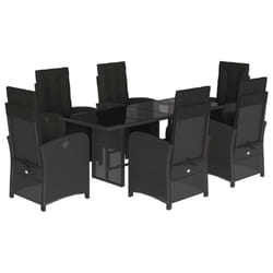 vidaXL Garden Dining Set Outdoor Dining Set Dinner Table and Chair Poly Rattan - black, 7 piece/glass