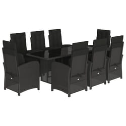 vidaXL Garden Dining Set Outdoor Dining Set Dinner Table and Chair Poly Rattan - black, 9 piece/glass