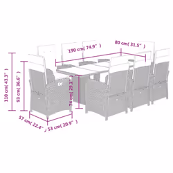 vidaXL Garden Dining Set Outdoor Dining Set Dinner Table and Chair Poly Rattan - black, 9 piece/glass
