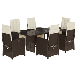 vidaXL Garden Dining Set Outdoor Dining Set Dinner Table and Chair Poly Rattan - brown and cream, 7 piece/glass