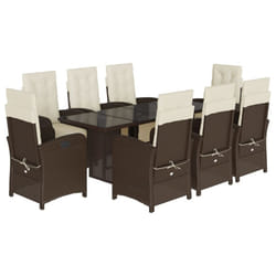 vidaXL Garden Dining Set Outdoor Dining Set Dinner Table and Chair Poly Rattan - brown and cream, 9 piece/glass