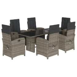vidaXL Garden Dining Set Outdoor Dining Set Dinner Table and Chair Poly Rattan - grey, 7 piece/glass