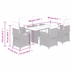 vidaXL Garden Dining Set Outdoor Dining Set Dinner Table and Chair Poly Rattan - grey, 7 piece/glass - Additional view 8