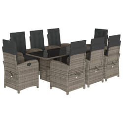 vidaXL Garden Dining Set Outdoor Dining Set Dinner Table and Chair Poly Rattan - grey, 9 piece/glass