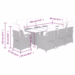 vidaXL Garden Dining Set Outdoor Dining Set Dinner Table and Chair Poly Rattan - grey, 9 piece/glass