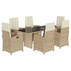vidaXL Garden Dining Set Outdoor Dining Set Dinner Table and Chair Poly Rattan - beige and cream, 7 piece/glass