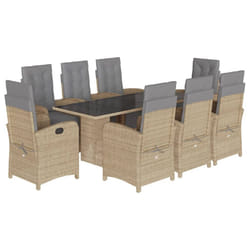 vidaXL Garden Dining Set Outdoor Dining Set Dinner Table and Chair Poly Rattan - beige and grey, 9 piece/glass