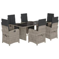 vidaXL Garden Dining Set Outdoor Dining Set Dinner Table and Chair Poly Rattan - light grey, 7 piece/glass