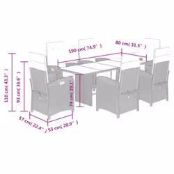 vidaXL Garden Dining Set Outdoor Dining Set Dinner Table and Chair Poly Rattan - light grey, 7 piece/glass