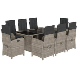 vidaXL Garden Dining Set Outdoor Dining Set Dinner Table and Chair Poly Rattan - light grey, 9 piece/glass