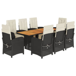 vidaXL Garden Dining Set Outdoor Dining Set Dinner Table and Chair Poly Rattan - black and cream, 9 piece/wood