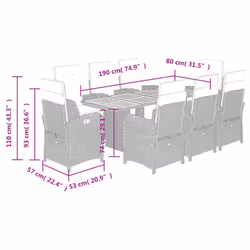 vidaXL Garden Dining Set Outdoor Dining Set Dinner Table and Chair Poly Rattan - black and cream, 9 piece/wood