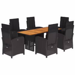 vidaXL Garden Dining Set Outdoor Dining Set Dinner Table and Chair Poly Rattan - black, 7 piece/wood