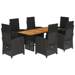 vidaXL Garden Dining Set Outdoor Dining Set Dinner Table and Chair Poly Rattan - black, 7 piece/wood