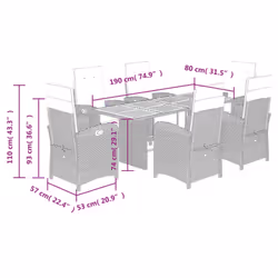 vidaXL Garden Dining Set Outdoor Dining Set Dinner Table and Chair Poly Rattan - black, 7 piece/wood