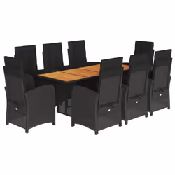 vidaXL Garden Dining Set Outdoor Dining Set Dinner Table and Chair Poly Rattan - black, 9 piece/wood