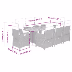vidaXL Garden Dining Set Outdoor Dining Set Dinner Table and Chair Poly Rattan - black, 9 piece/wood