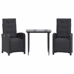 vidaXL Bistro Set 3 Piece with Cushions Bistro Table & Chair Black Poly Rattan