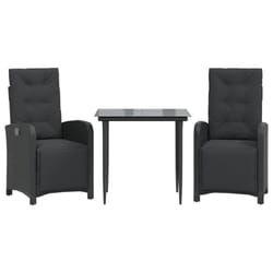 vidaXL Bistro Set 3 Piece with Cushions Bistro Table & Chair Black Poly Rattan