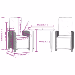 vidaXL Bistro Set 3 Piece with Cushions Bistro Table & Chair Black Poly Rattan