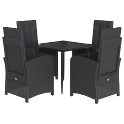 vidaXL Garden Dining Set 5 Piece with Cushions Dining Chair Black Poly Rattan