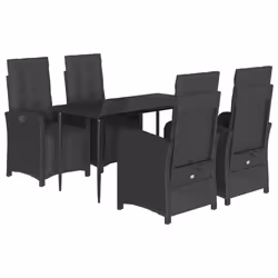 vidaXL Garden Dining Set 5 Piece with Cushions Dining Chair Black Poly Rattan