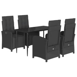 vidaXL Garden Dining Set 5 Piece with Cushions Dining Chair Black Poly Rattan