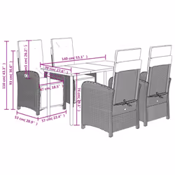 vidaXL Garden Dining Set 5 Piece with Cushions Dining Chair Black Poly Rattan