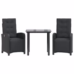 vidaXL Bistro Set 3 Piece with Cushions Bistro Table & Chair Black Poly Rattan