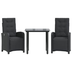 vidaXL Bistro Set 3 Piece with Cushions Bistro Table & Chair Black Poly Rattan
