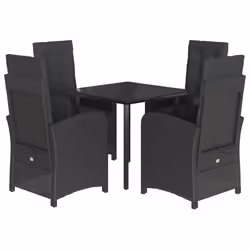 vidaXL Garden Dining Set 5 Piece with Cushions Dining Chair Black Poly Rattan