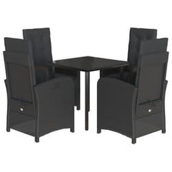 vidaXL Garden Dining Set 5 Piece with Cushions Dining Chair Black Poly Rattan