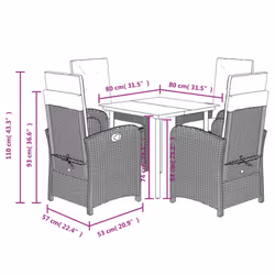 vidaXL Garden Dining Set 5 Piece with Cushions Dining Chair Black Poly Rattan