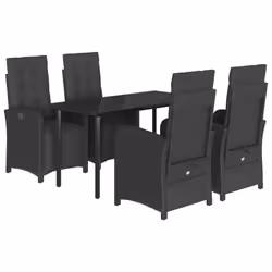 vidaXL Garden Dining Set 5 Piece with Cushions Dining Chair Black Poly Rattan