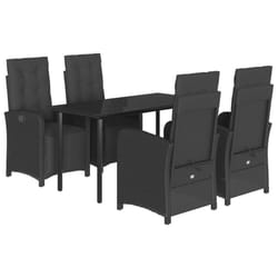 vidaXL Garden Dining Set 5 Piece with Cushions Dining Chair Black Poly Rattan