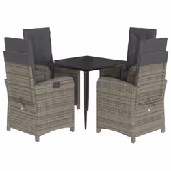 vidaXL Garden Dining Set 5 Piece with Cushions Dining Chair Grey Poly Rattan