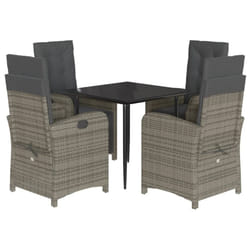 vidaXL Garden Dining Set 5 Piece with Cushions Dining Chair Grey Poly Rattan
