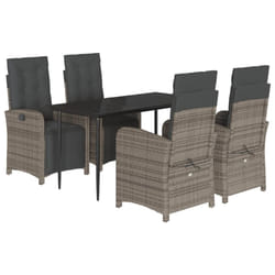 vidaXL Garden Dining Set 5 Piece with Cushions Dining Chair Grey Poly Rattan