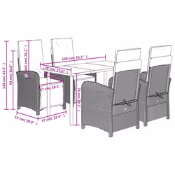 vidaXL Garden Dining Set 5 Piece with Cushions Dining Chair Grey Poly Rattan