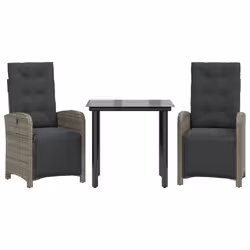 vidaXL Bistro Set 3 Piece with Cushions Bistro Table & Chair Grey Poly Rattan