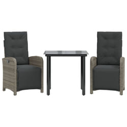 vidaXL Bistro Set 3 Piece with Cushions Bistro Table & Chair Grey Poly Rattan