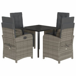 vidaXL Garden Dining Set 5 Piece with Cushions Dining Chair Grey Poly Rattan