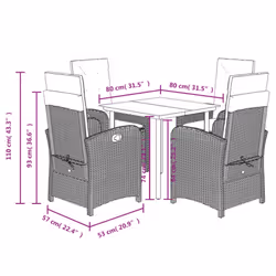 vidaXL Garden Dining Set 5 Piece with Cushions Dining Chair Grey Poly Rattan